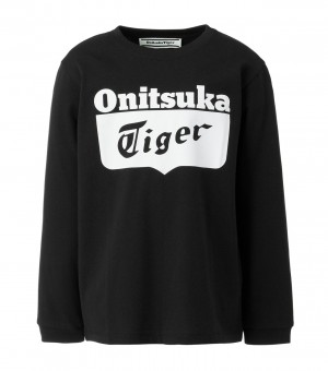 Kids' Onitsuka Tiger Ls Logo T Shirts Black / White | 35291-FXYI