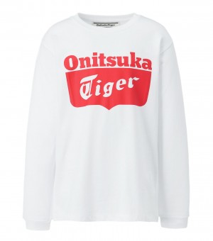 Kids' Onitsuka Tiger Ls Logo T Shirts White / Red | 60278-BANS