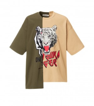 Men's Onitsuka Tiger Graphic T Shirts Khaki / Beige | 10369-TOAK