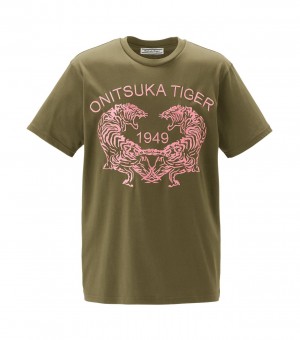 Men's Onitsuka Tiger Graphic T Shirts Khaki | 59147-SNXC