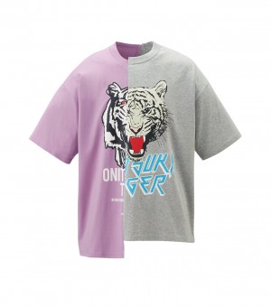 Men's Onitsuka Tiger Graphic T Shirts Lavender / Grey | 21497-NFEH