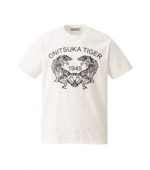 Men's Onitsuka Tiger Graphic T Shirts White | 10573-SBND