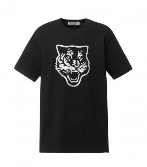 Men's Onitsuka Tiger Logo Graphic T T Shirts Black / Silver | 36841-AZOV