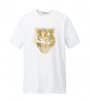 Men's Onitsuka Tiger Logo Graphic T T Shirts White / Gold | 75463-BPUJ