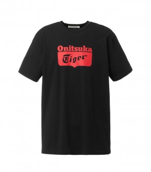 Men's Onitsuka Tiger Logo T Shirts Black / Red | 41596-WRKG