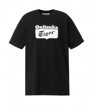 Men's Onitsuka Tiger Logo T Shirts Black / White | 28415-WADQ