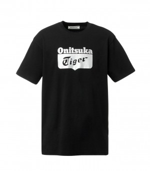 Men's Onitsuka Tiger Logo T Shirts Black / Silver | 15947-HYSW