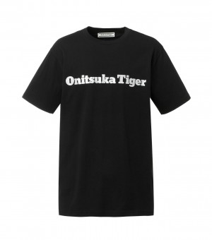 Men's Onitsuka Tiger Logo T Shirts Black / Silver | 87654-RZFQ