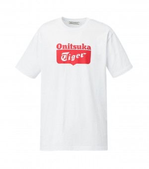 Men's Onitsuka Tiger Logo T Shirts White / Red | 01287-PGEZ