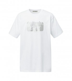 Men's Onitsuka Tiger Logo T Shirts White / Silver | 92431-MZWS