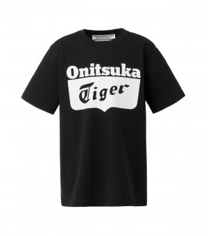 Men's Onitsuka Tiger T Shirts Black / White | 03162-DLOA