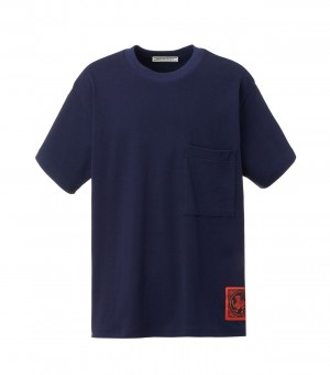 Men's Onitsuka Tiger T Shirts Navy | 90532-OUMJ