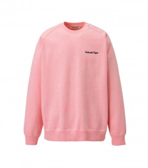 Men's Onitsuka Tiger Washed Ls Tops Pink | 98412-FQJW