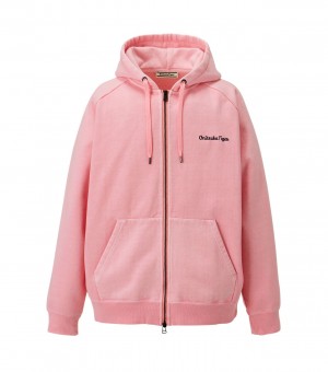 Men's Onitsuka Tiger Washed Zip Up Hoodie Pink | 49281-CEDO