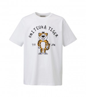 Women's Onitsuka Tiger Graphic T Shirts White | 39061-UDWQ