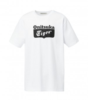 Women's Onitsuka Tiger Logo T Shirts White / Black | 57964-BHNT