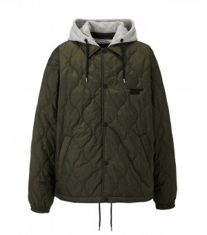 Women's Onitsuka Tiger Quilted Jackets Khaki | 80594-QNAM