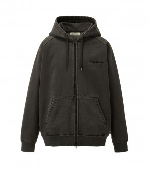 Women's Onitsuka Tiger Washed Zip Up Hoodie Black | 76490-RWSP