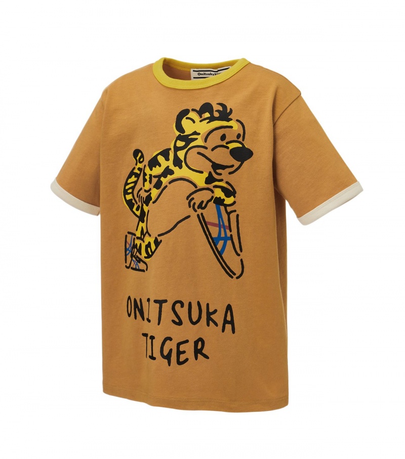 Kids' Onitsuka Tiger Graphic T Shirts Beige | 40927-FHMN