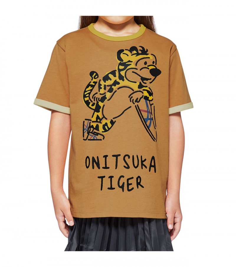 Kids' Onitsuka Tiger Graphic T Shirts Beige | 40927-FHMN