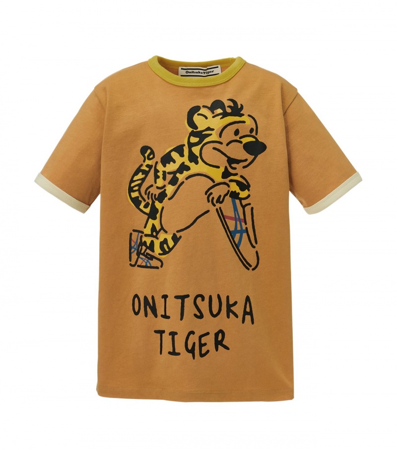 Kids\' Onitsuka Tiger Graphic T Shirts Beige | 40927-FHMN