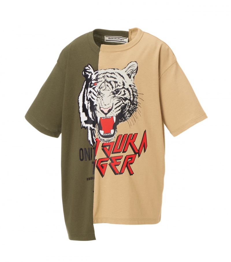 Kids' Onitsuka Tiger Graphic T Shirts Khaki / Beige | 69510-LHCK