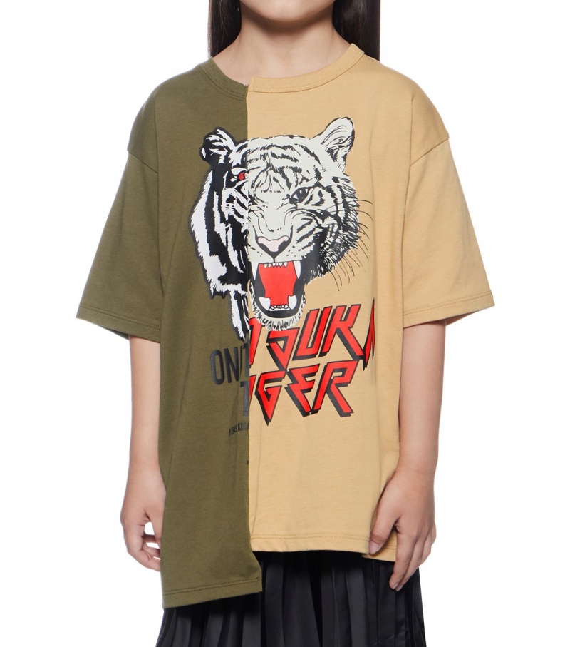 Kids' Onitsuka Tiger Graphic T Shirts Khaki / Beige | 69510-LHCK