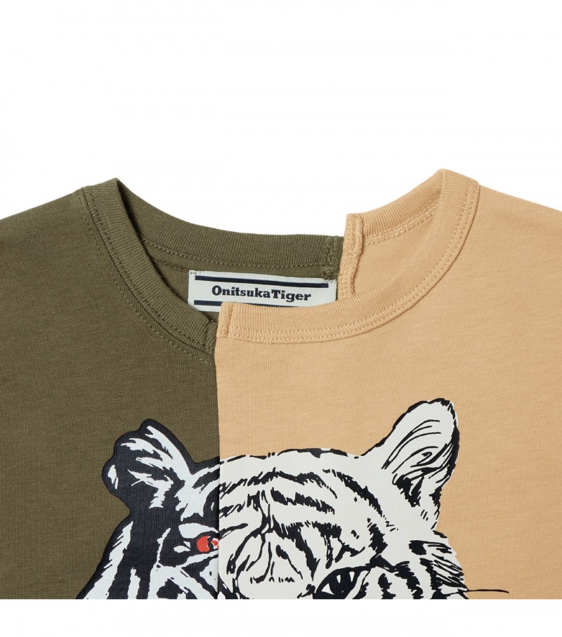 Kids' Onitsuka Tiger Graphic T Shirts Khaki / Beige | 69510-LHCK