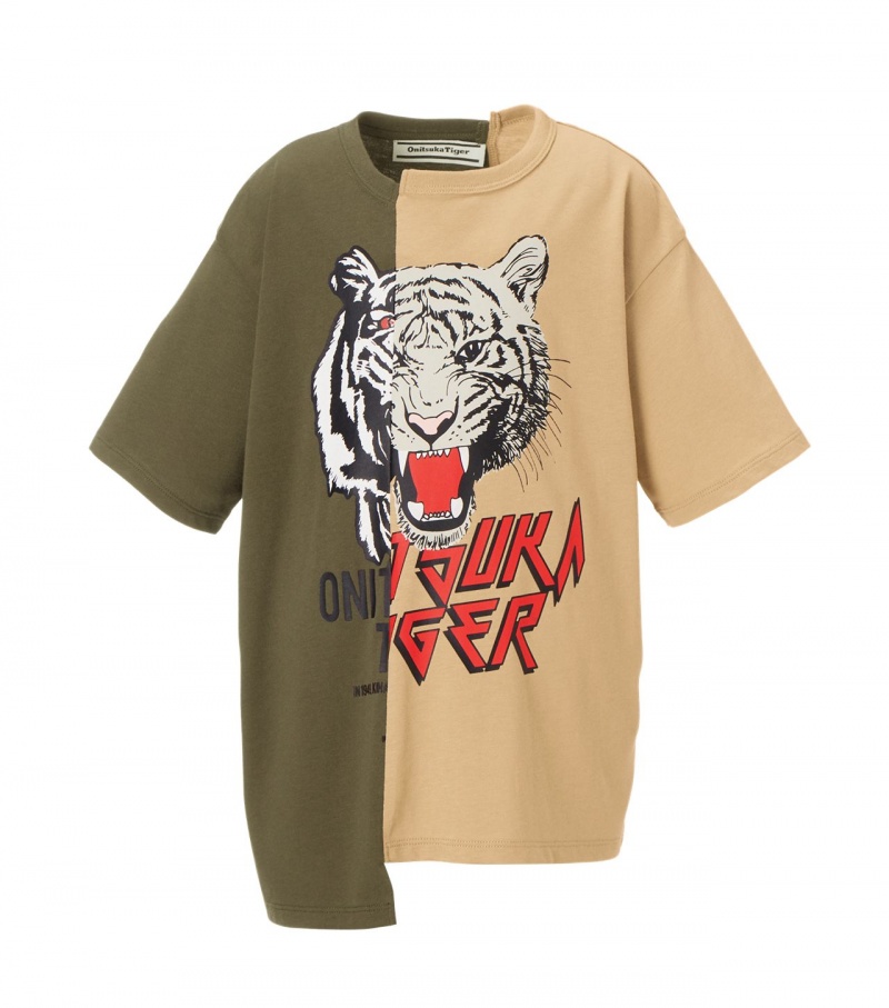 Kids\' Onitsuka Tiger Graphic T Shirts Khaki / Beige | 69510-LHCK