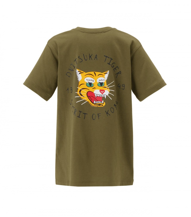 Kids' Onitsuka Tiger Graphic T Shirts Khaki | 23189-HXQT