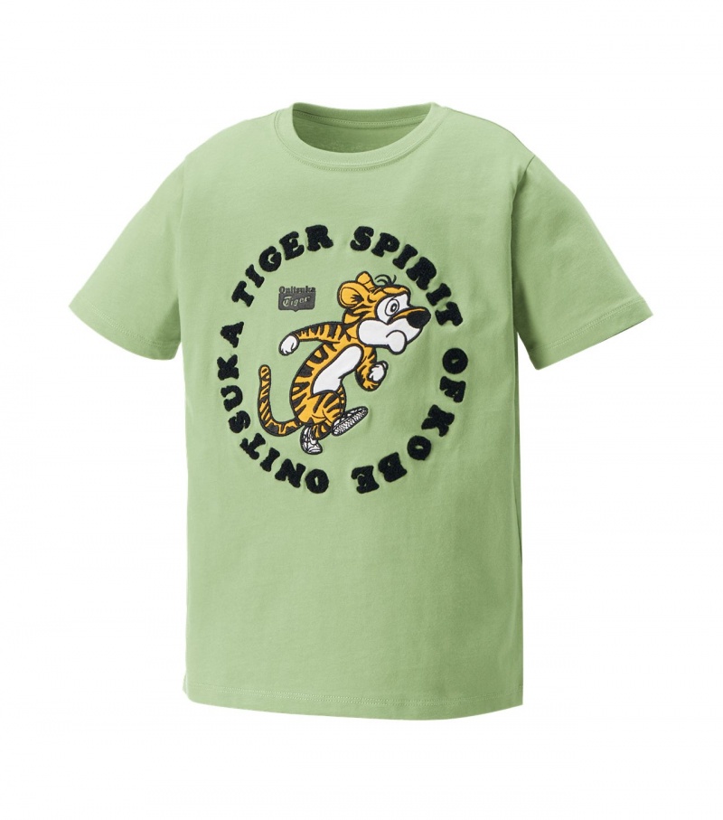 Kids' Onitsuka Tiger Graphic T Shirts Light Green | 28394-JXTE