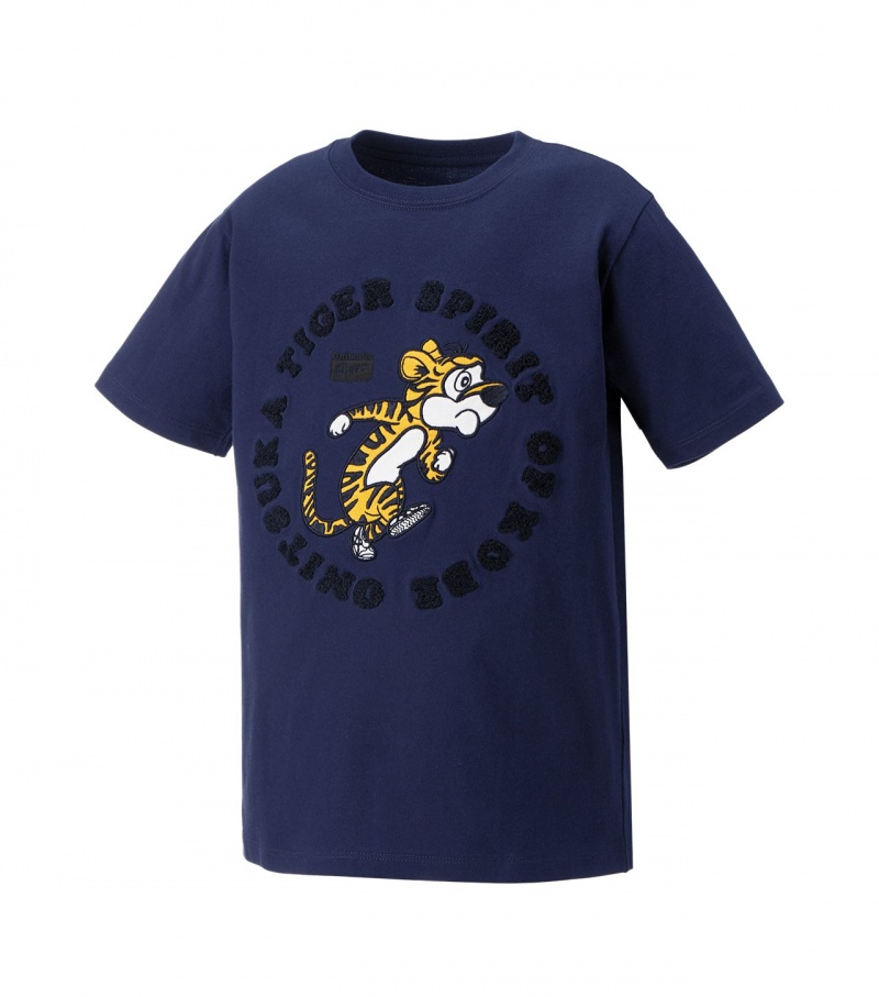 Kids' Onitsuka Tiger Graphic T Shirts Navy | 50689-QUDR