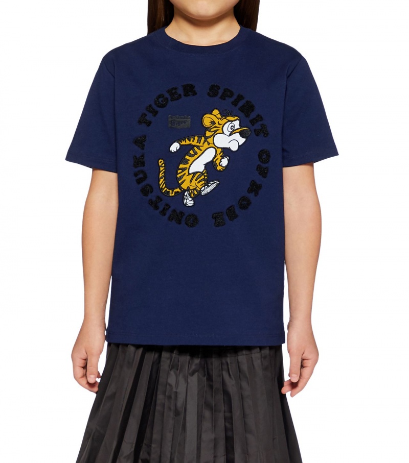 Kids' Onitsuka Tiger Graphic T Shirts Navy | 50689-QUDR