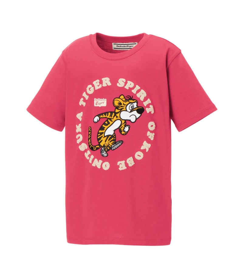 Kids' Onitsuka Tiger Graphic T Shirts Pink | 53278-QWRD