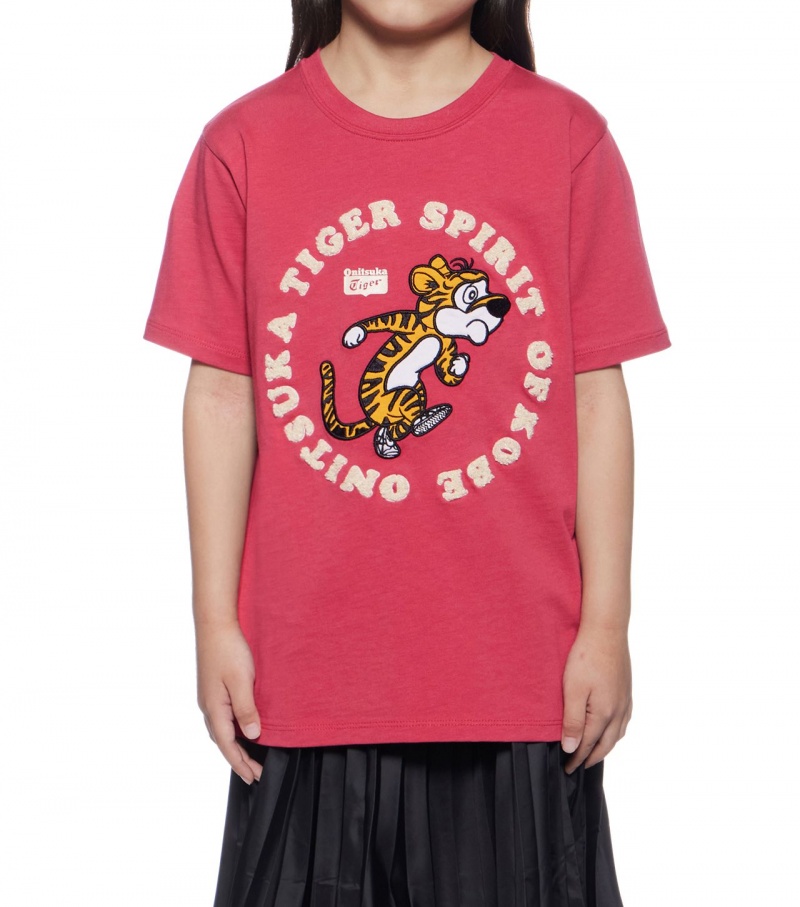 Kids' Onitsuka Tiger Graphic T Shirts Pink | 53278-QWRD