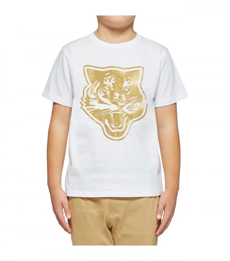 Kids' Onitsuka Tiger Logo Graphic T Shirts White / Gold | 14328-SXBZ