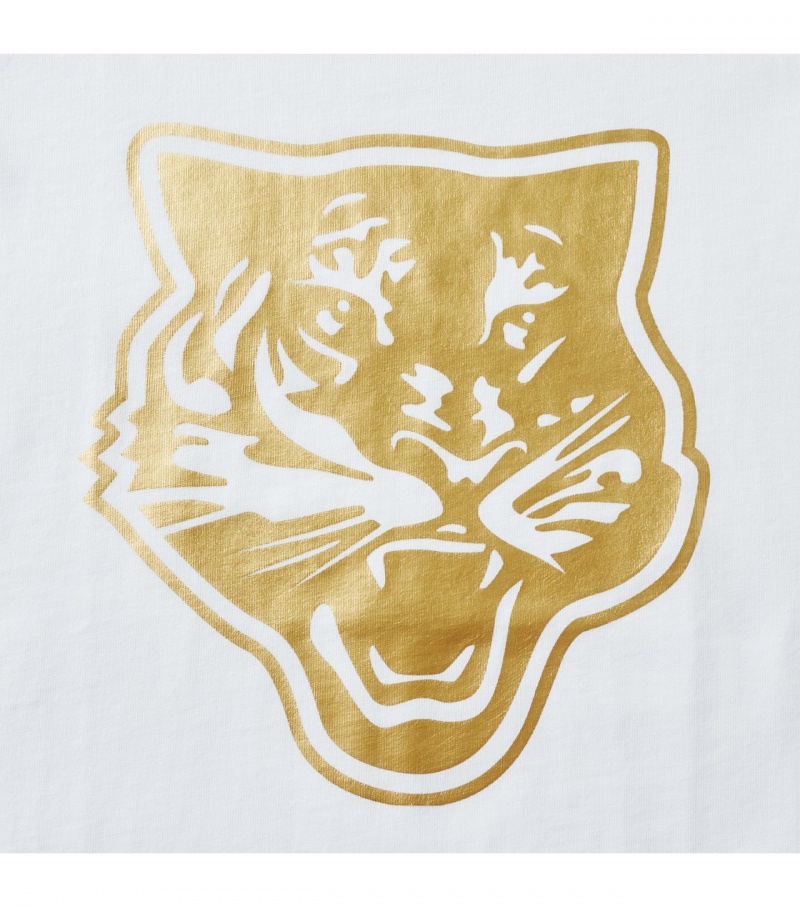 Kids' Onitsuka Tiger Logo Graphic T Shirts White / Gold | 14328-SXBZ