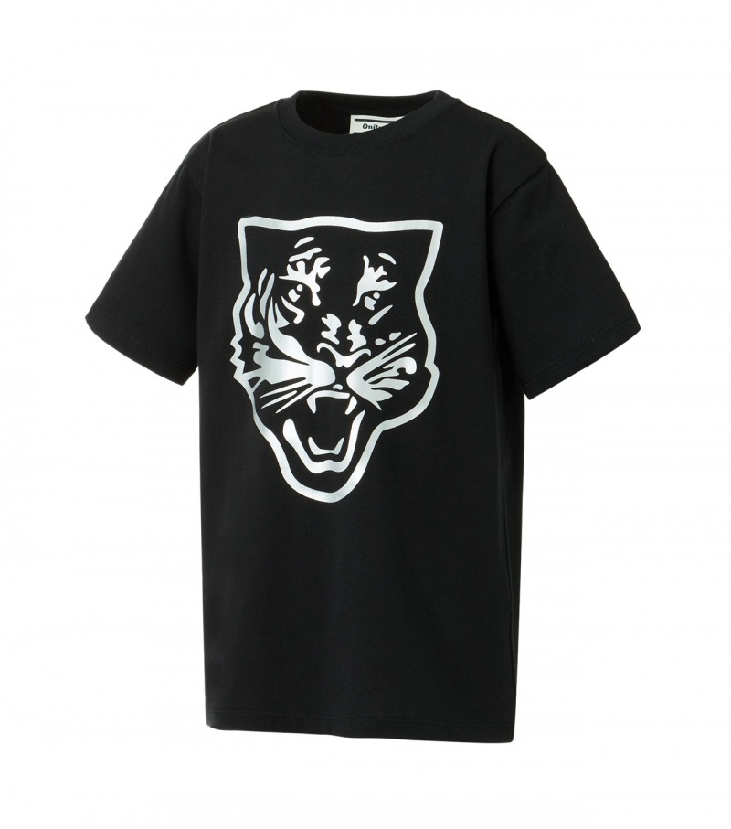 Kids' Onitsuka Tiger Logo Graphic T Shirts Black / Silver | 09735-ZXTM