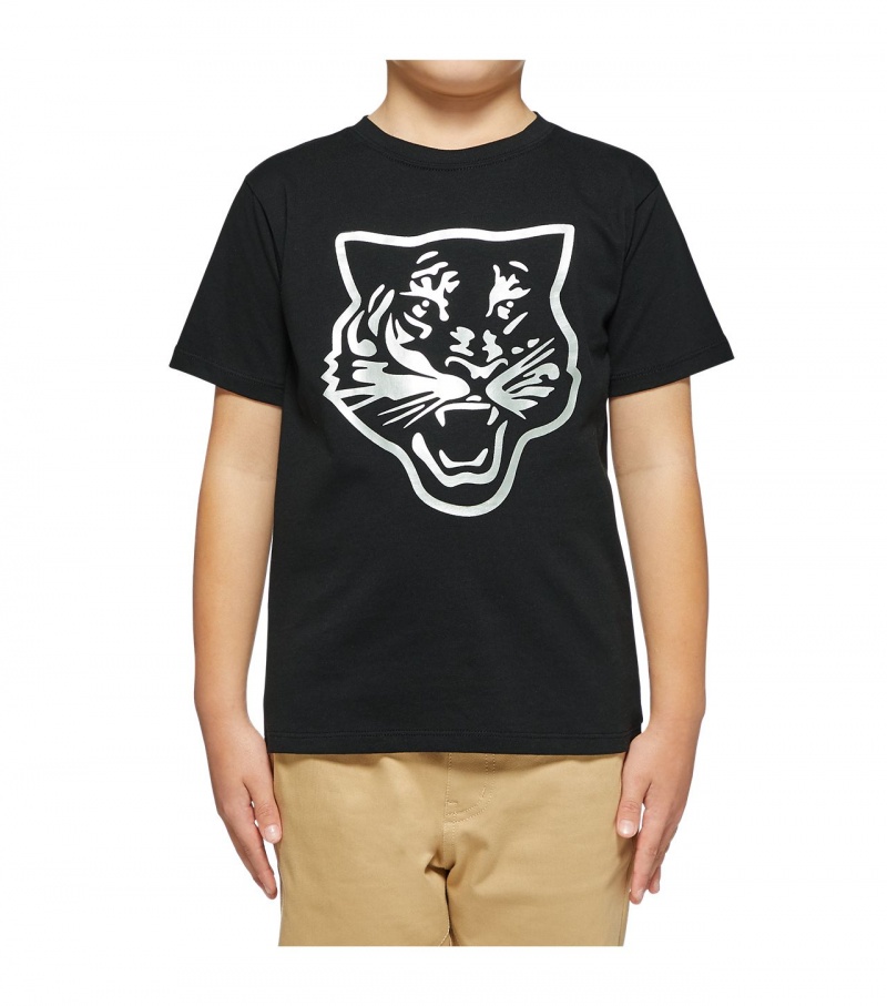 Kids' Onitsuka Tiger Logo Graphic T Shirts Black / Silver | 09735-ZXTM