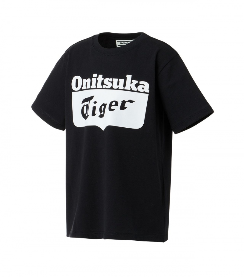 Kids' Onitsuka Tiger Logo T Shirts Black / White | 17928-PDCZ