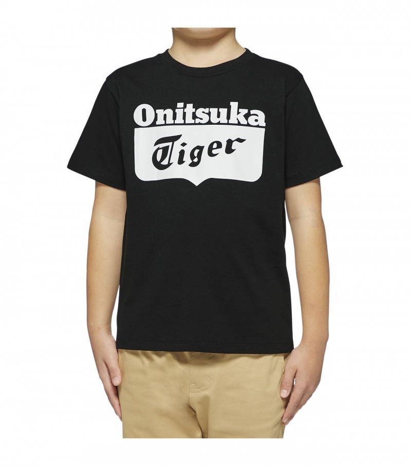 Kids' Onitsuka Tiger Logo T Shirts Black / White | 17928-PDCZ