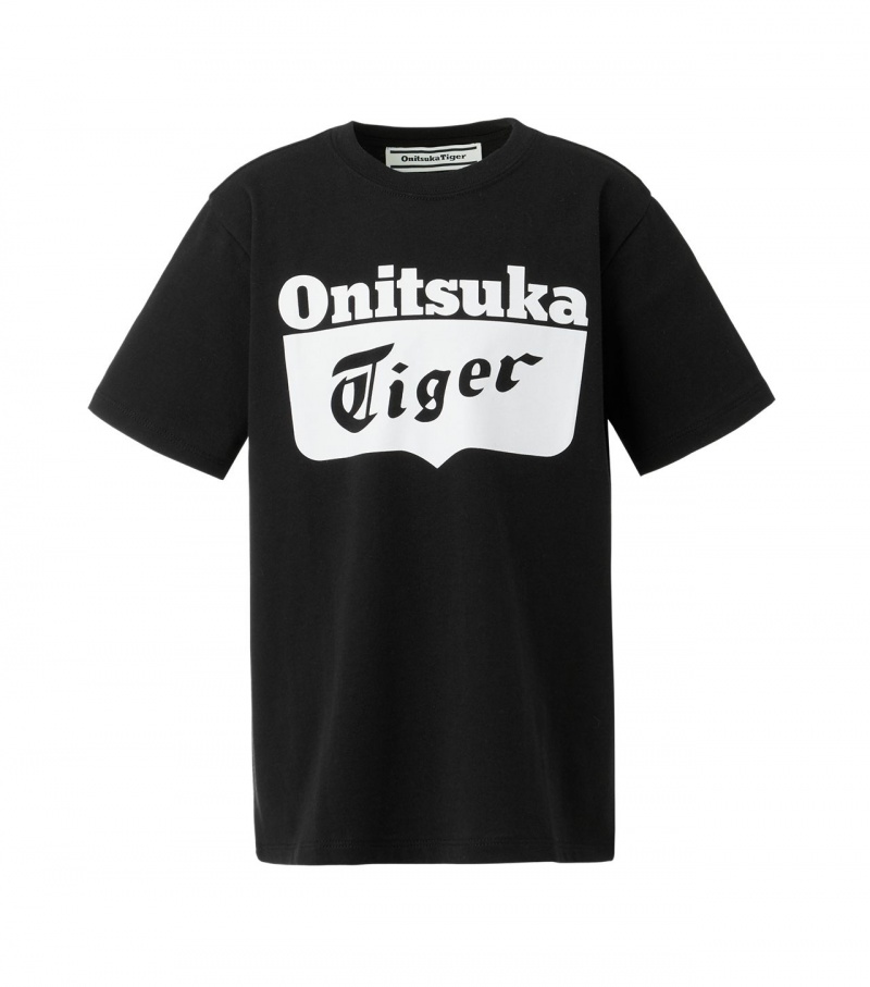 Kids\' Onitsuka Tiger Logo T Shirts Black / White | 17928-PDCZ