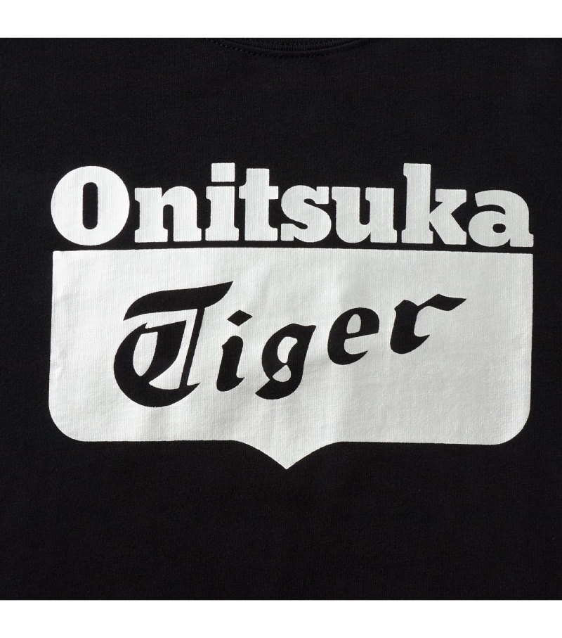 Kids' Onitsuka Tiger Logo T Shirts Black / Silver | 79028-MSOK