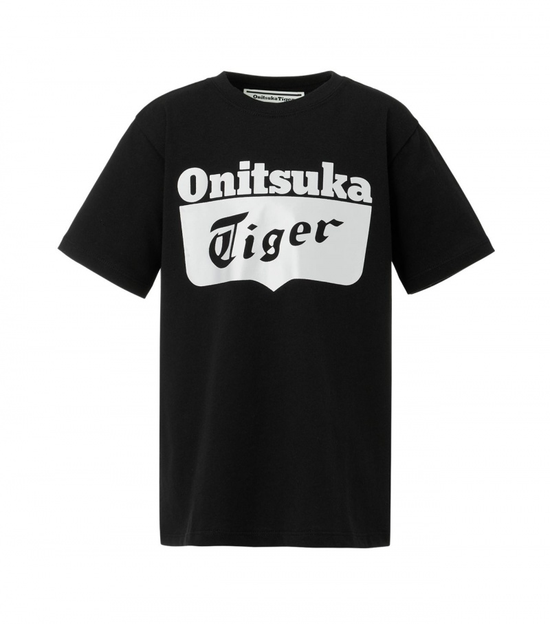 Kids\' Onitsuka Tiger Logo T Shirts Black / Silver | 79028-MSOK