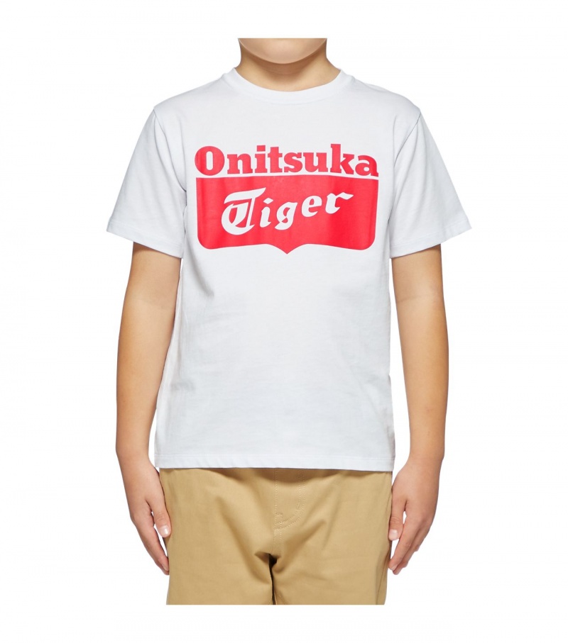 Kids\' Onitsuka Tiger Logo T Shirts White / Red | 79615-LKQR