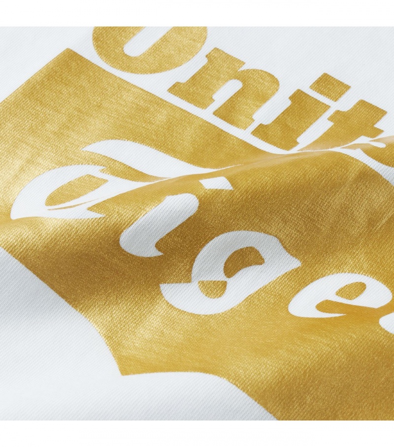 Kids' Onitsuka Tiger Logo T Shirts White / Gold | 96187-UCJK