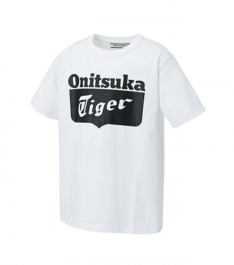 Kids' Onitsuka Tiger Logo T Shirts White / Black | 74169-GUOD