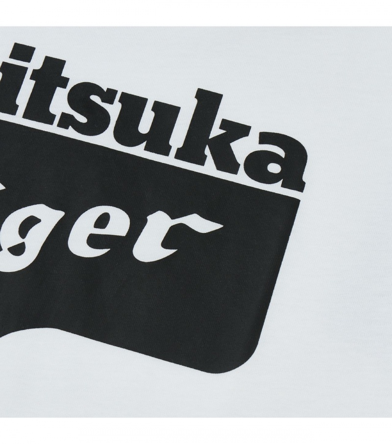 Kids' Onitsuka Tiger Logo T Shirts White / Black | 74169-GUOD