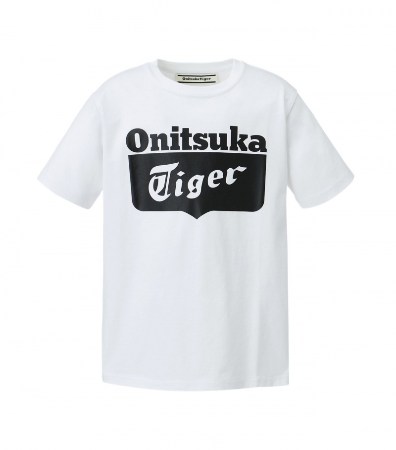 Kids\' Onitsuka Tiger Logo T Shirts White / Black | 74169-GUOD