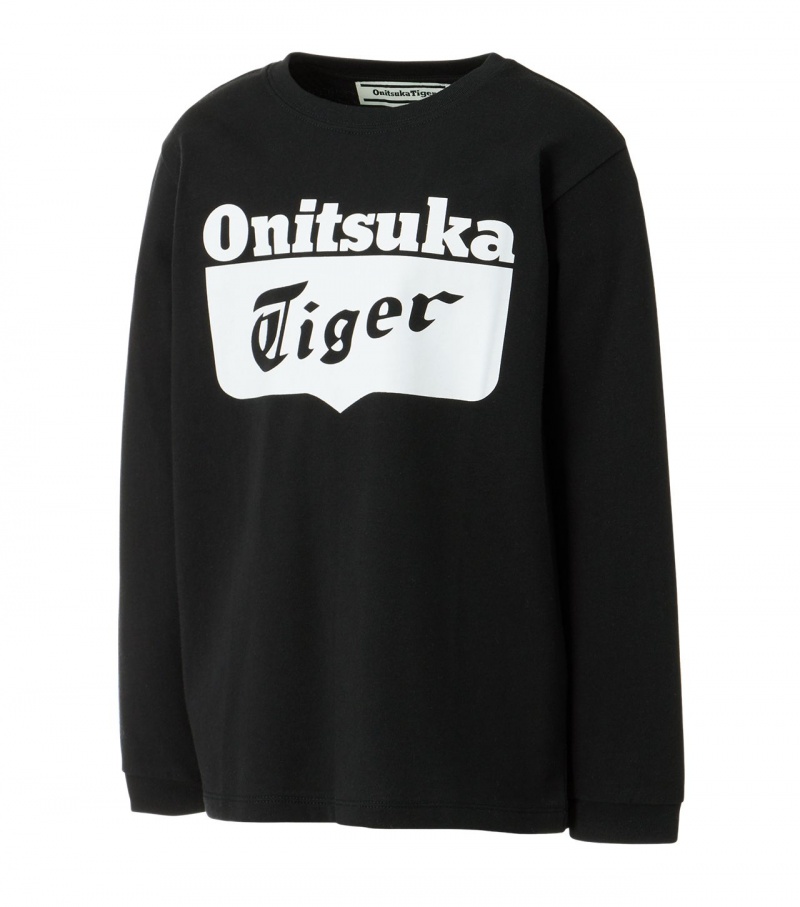 Kids' Onitsuka Tiger Ls Logo T Shirts Black / White | 35291-FXYI